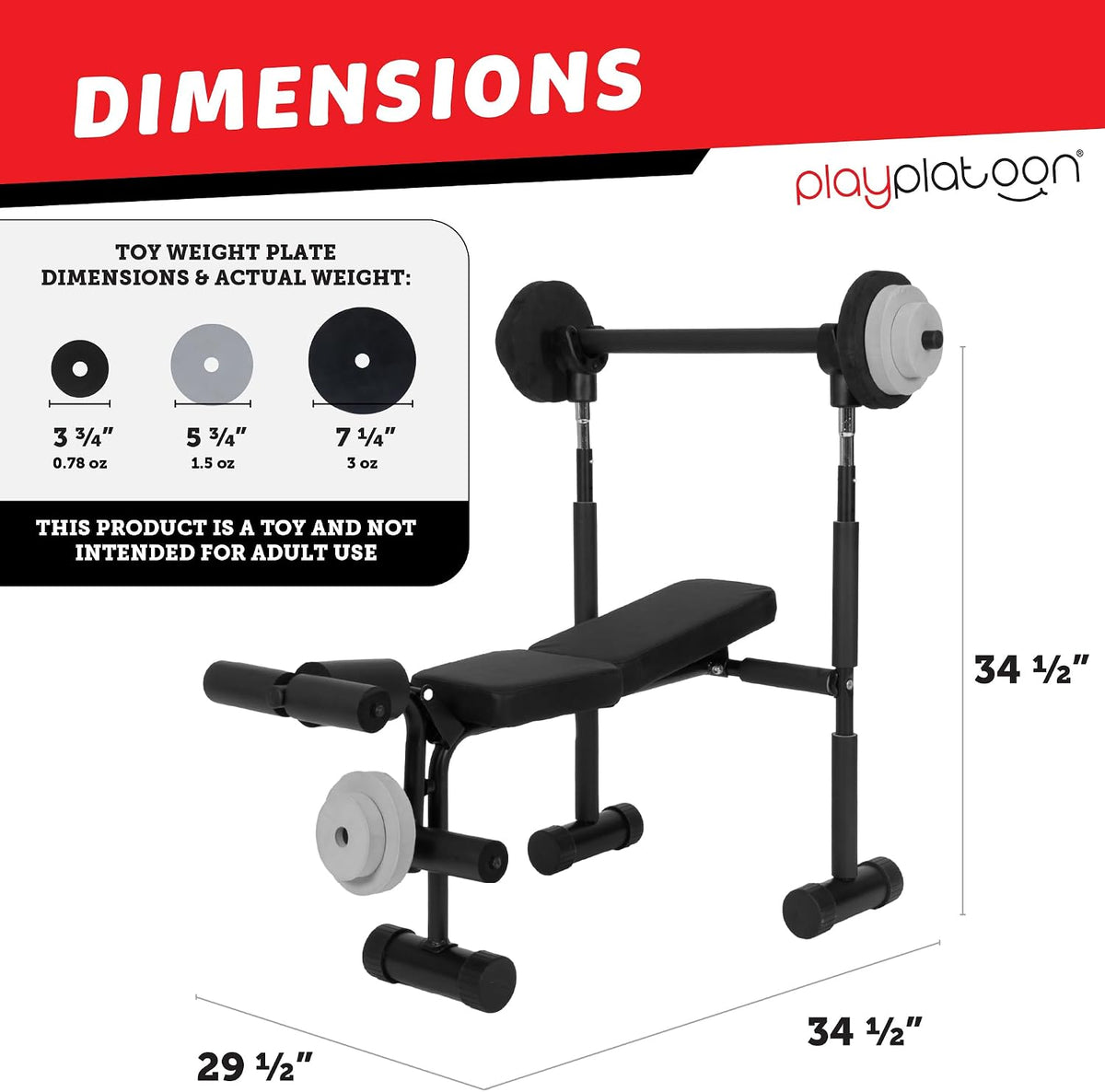 Play Platoon Kids Weight Bench Set or Squat Rack- Kids Gym Equipment for Home - Fitness Equipment for Boys - Workout and Exercise Equipment - Ages 3+