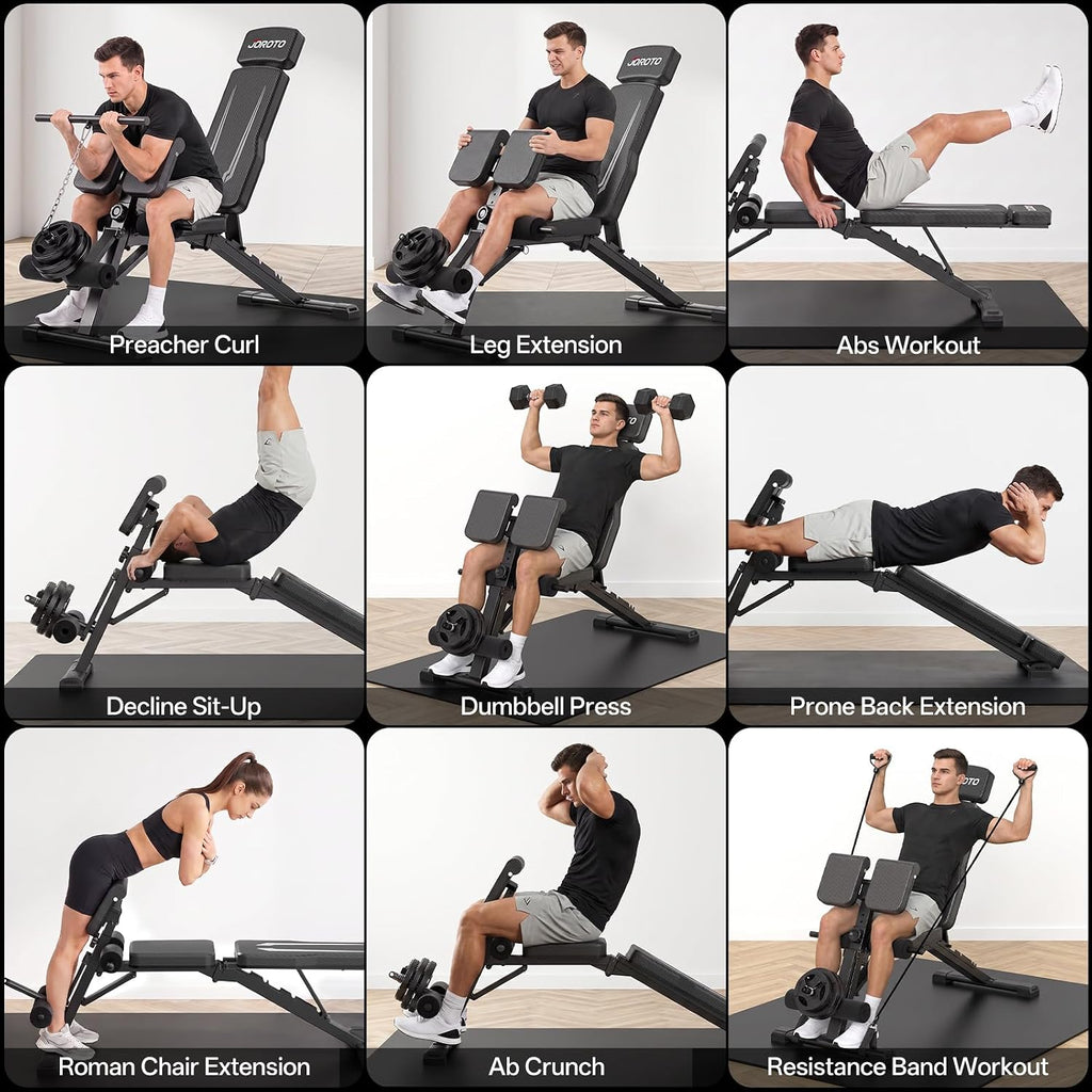 JOROTO Adjustable Weight Bench, Foldable Incline Decline Flat Workout Bench