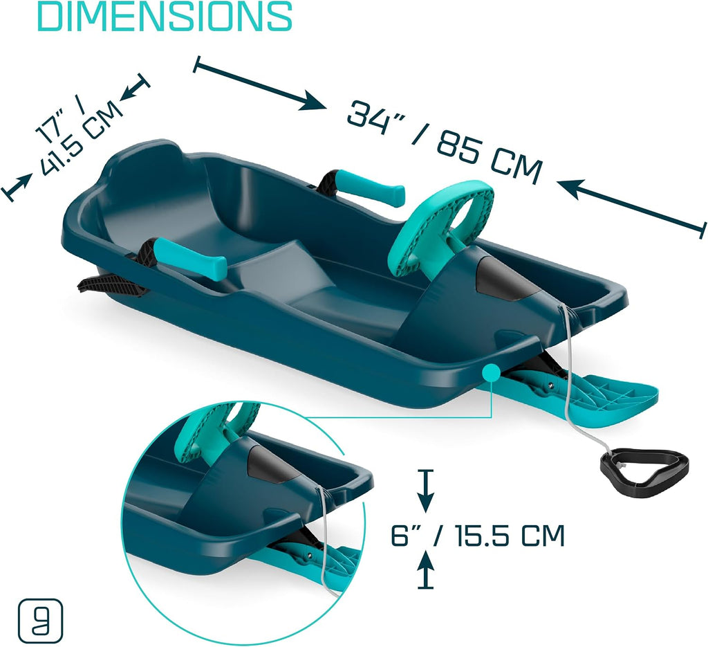 Durable Kids' Toboggan Sleds - Plastic, Lightweight, Winter Snow Sleds with Tow Strap & Pull-Up Brakes