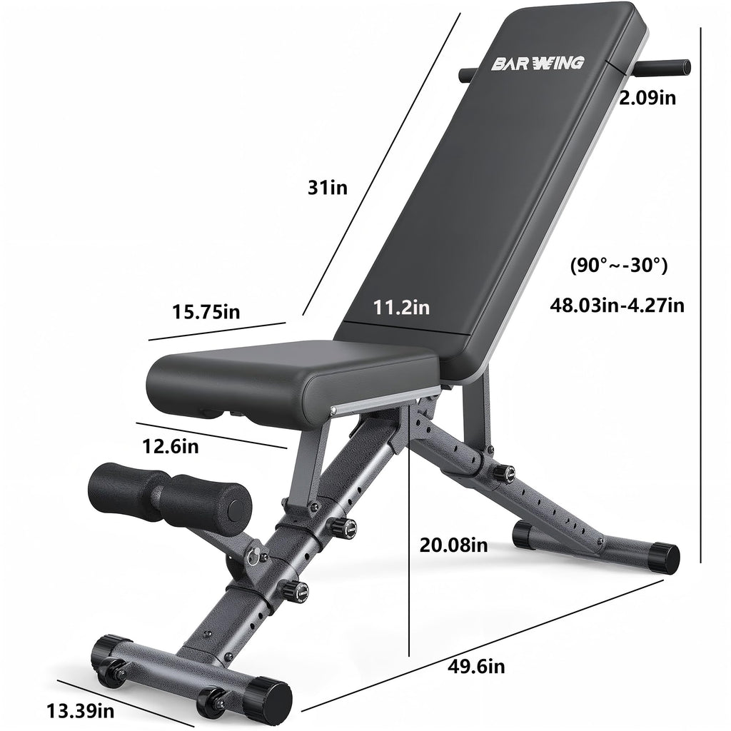 BARWING Adjustable Weight Bench Workout Bench, 1000/1300 LBS Heavy Duty Incline Decline Bench for Home Gym, Easy Assembly Foldable Training Lifting Bench