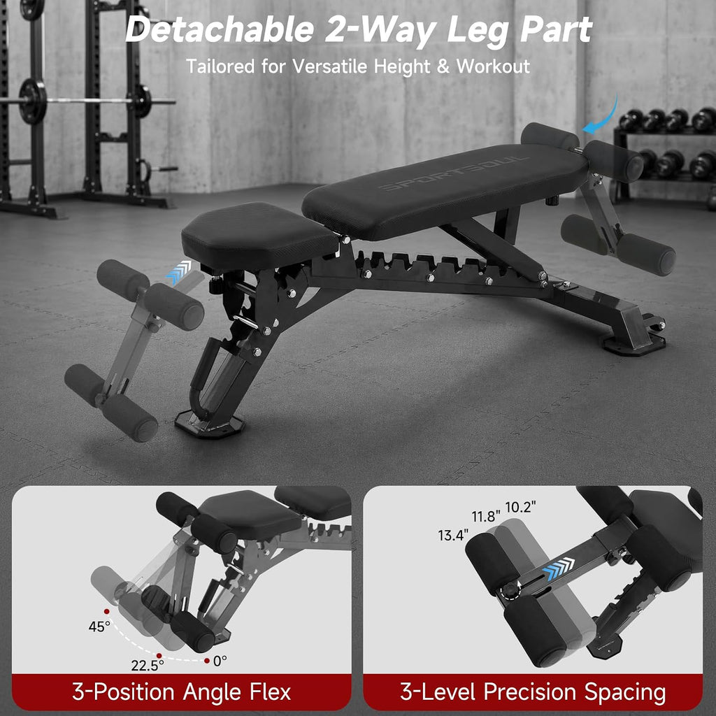 SPORTSOUL 1300LB Weight Bench, 50 Adjustable Positions FID Workout Bench