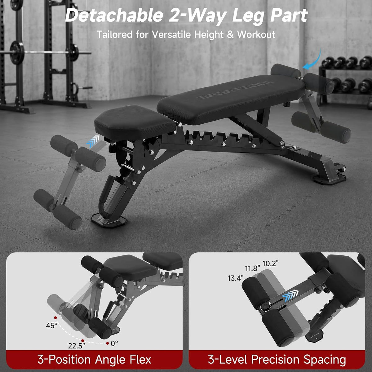 SPORTSOUL 1300LB Weight Bench, 50 Adjustable Positions FID Workout Bench