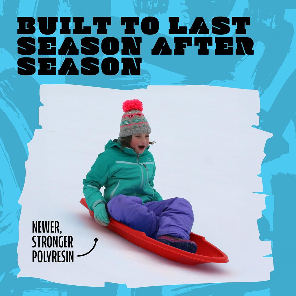 Flexible Flyer Winter Lightning Snow Sleds for Kids and Adults (Red) - 48 Inch Toboggan Style Plastic Sled with Hard Bottom for Fast, Smooth Rides - 1 or 2 Riders