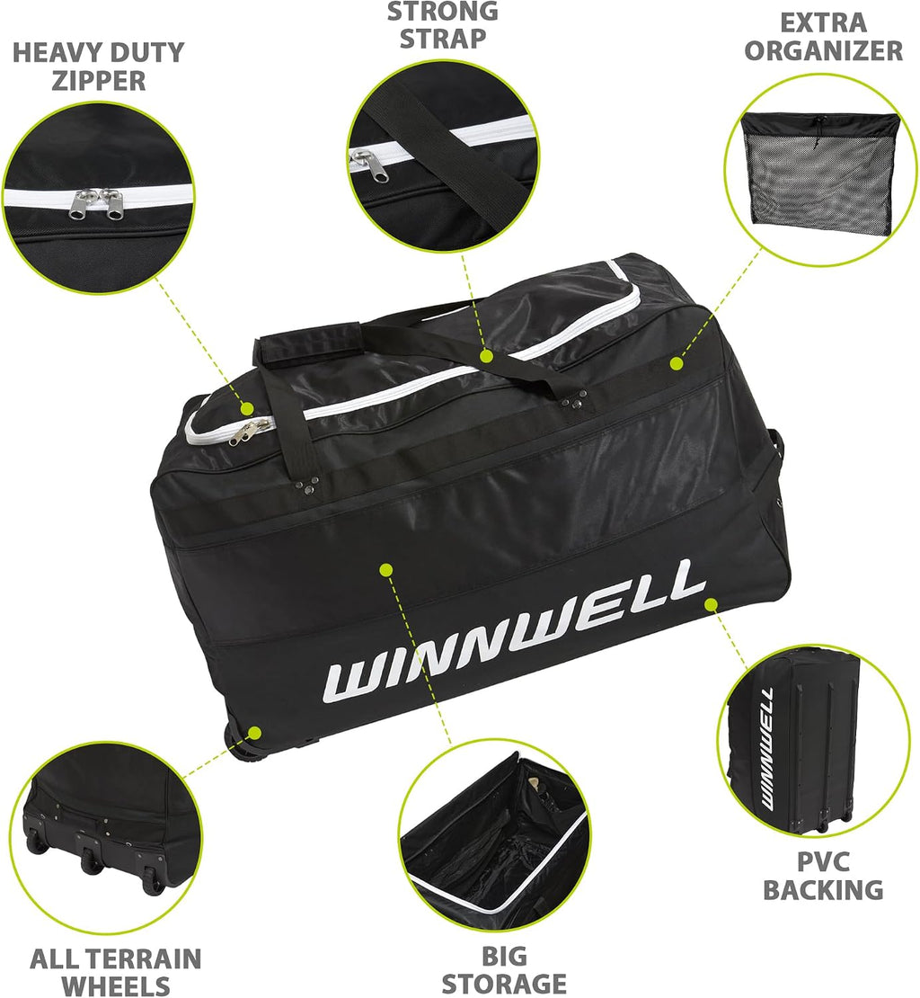 Winnwell Hockey Wheel Goalie Bag - Large Equipment Bag with Wheels to Store Goalie Gear - Made for Ice & Field Hockey Goalies