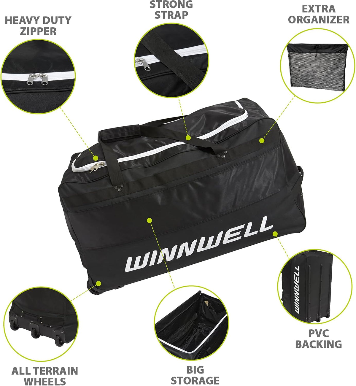 Winnwell Hockey Wheel Goalie Bag - Large Equipment Bag with Wheels to Store Goalie Gear - Made for Ice & Field Hockey Goalies