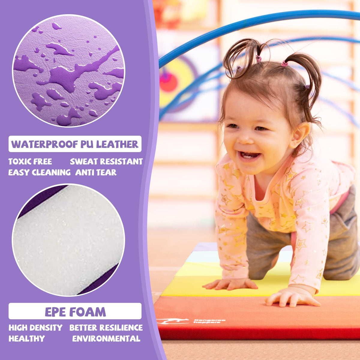Kangaroo Hoppers Gymnastics Tumbling Mats Foldable Gym Tumble Mat for Kids