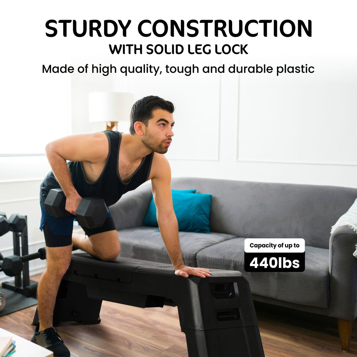 HolaHatha Compact Portable Aerobic Step Platform Exercise Fitness Equipment, Cardio Stepper with Adjustable Height for Home Gym