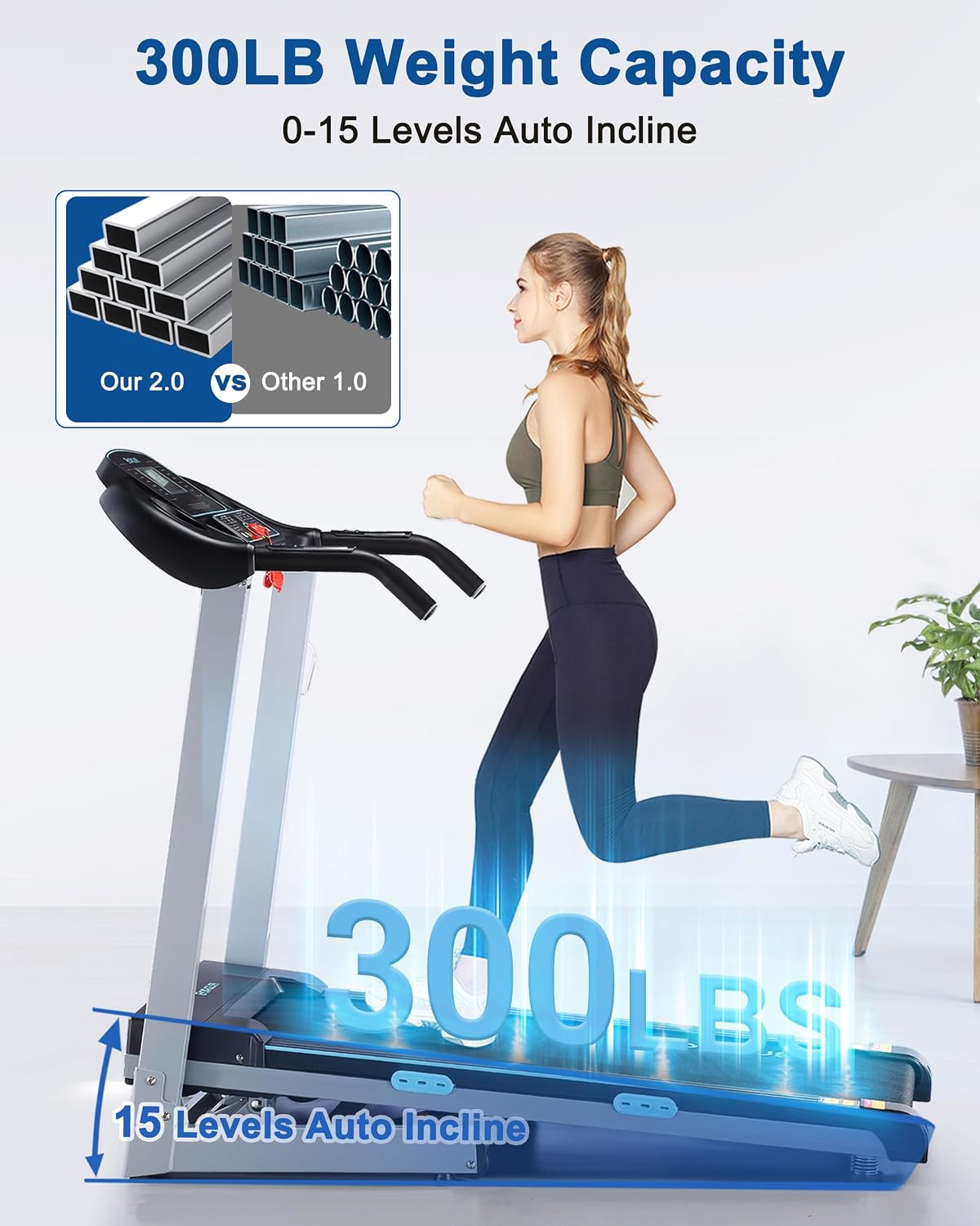 BORGUSI Treadmill with Auto Incline Folding Electric Treadmill for Home