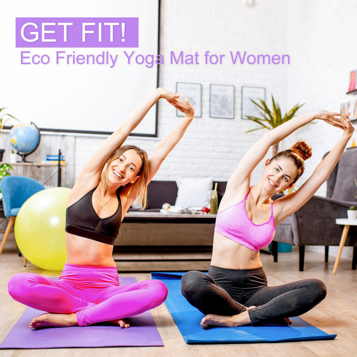 Funtery 3 mm Thin Yoga Mats Bulk, 68 x 24 in