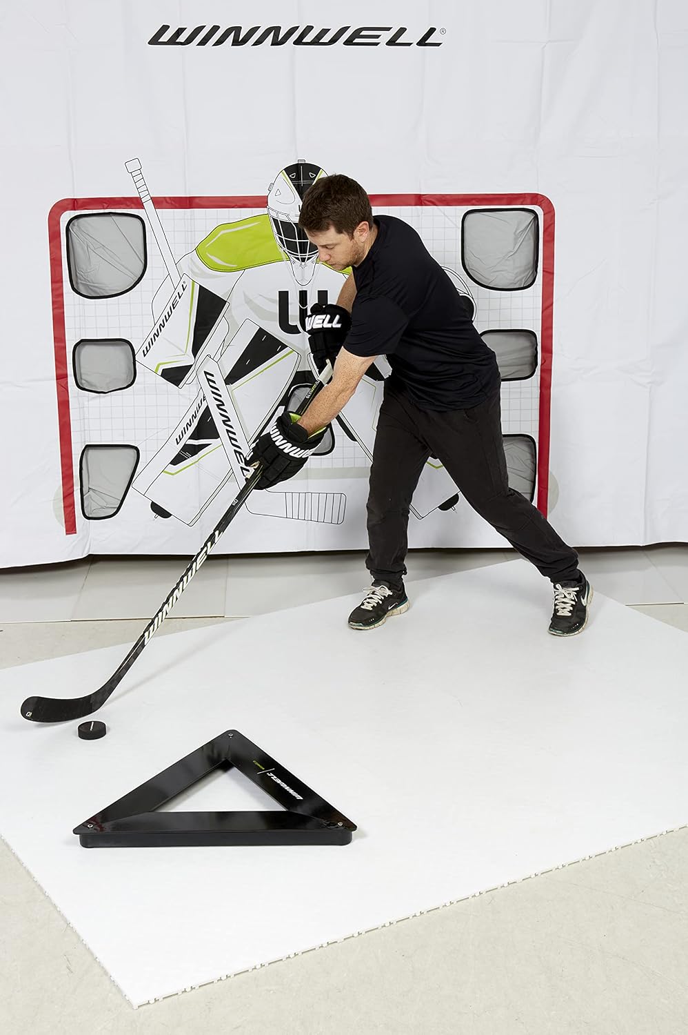 Winnwell Triangle Hockey Passing Aid - Passing & Stick Handling Trainer for On or Off Ice, Help Improve Puck Control & Shooting with Rubber Rebounder Passing Aide | Equipment Made for Kids & Adult