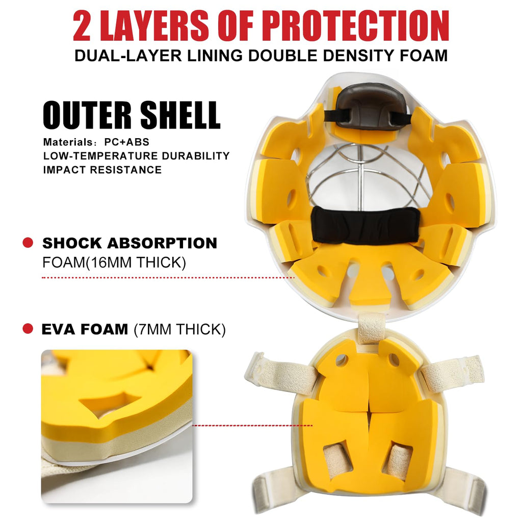 GY Hockey Helmet Combo with Facemask Senior Ice Hockey Goalie Helmet Adult/Cat-Eye Cage, Professional PC & ABS Shell/ 304 Stainless Steel Face Cage/Dual-Layer Lining