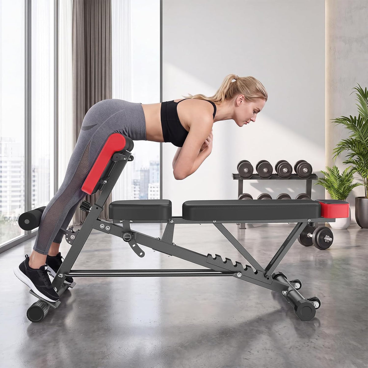 DUMOS Adjustable Weight Bench, 660 LBS Workout Bench Press with 2 Wheels