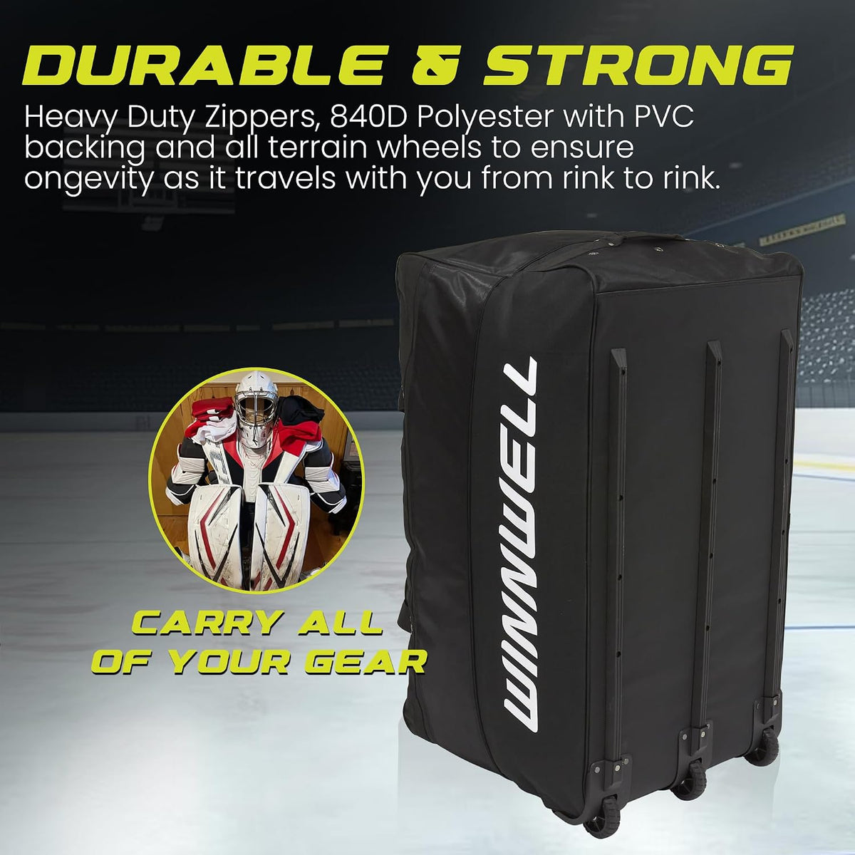 Winnwell Hockey Wheel Goalie Bag - Large Equipment Bag with Wheels to Store Goalie Gear - Made for Ice & Field Hockey Goalies