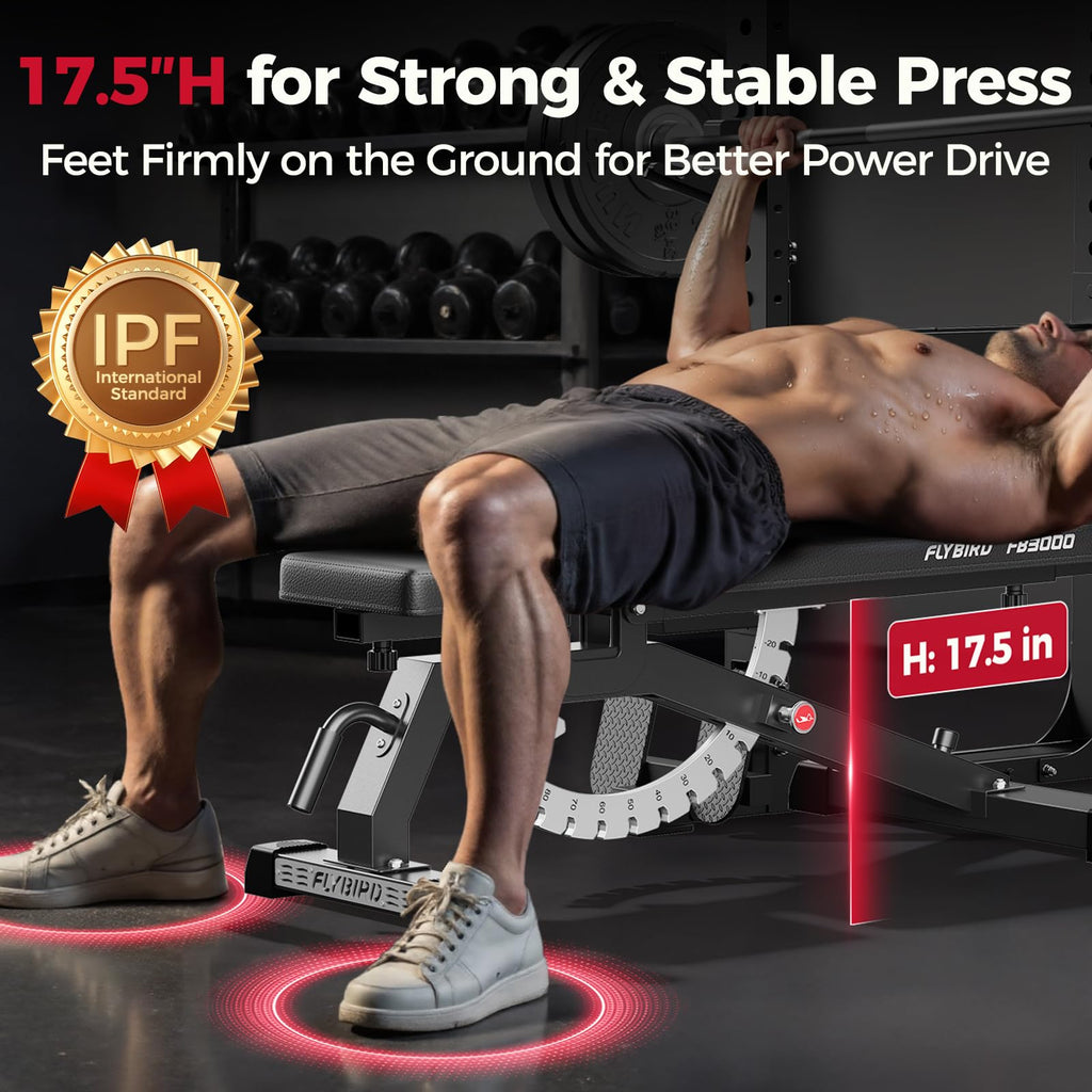 FLYBIRD Adjustable Weight Bench, Full Body Workout Bench for Home Garage Gym Strength Training, Incline Flat Decline for Sit Up Bench Press
