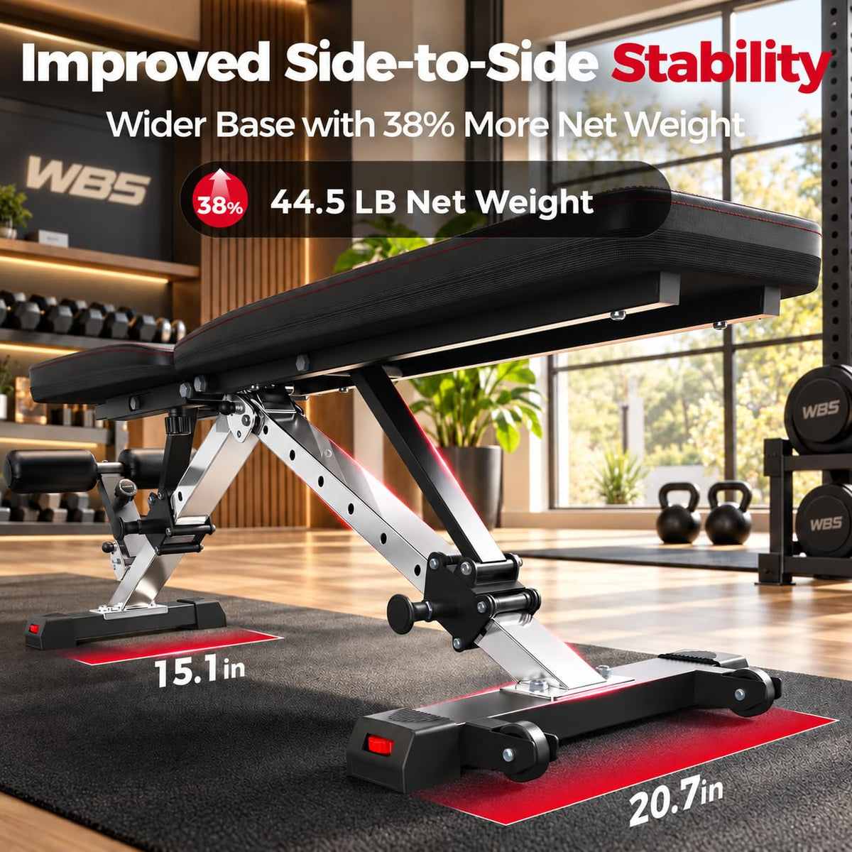 FLYBIRD WB5 Weight Bench, ASTM-Certified 800LBS Adjustable Weight Bench Workout Bench Foldable for Home Gym, 90Â° to -30Â° FID and 30in Extended Backrest for Bench Press Strength Training Exercise