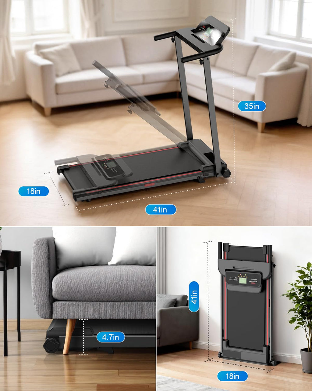 Treadmills for Home, Walking Pad with Incline, Caminadoras para Hacer Ejercicio, 0.6-6.2 MPH Portable Foldable Under Desk Caminadora, ElÃ©ctrica Casa Tredmill, Folding Compact Running Machine