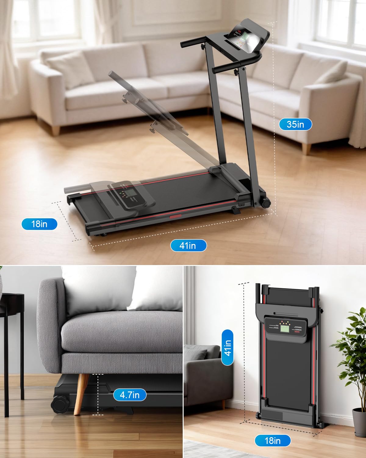 Treadmills for Home, Walking Pad with Incline, Caminadoras para Hacer Ejercicio, 0.6-6.2 MPH Portable Foldable Under Desk Caminadora, ElÃ©ctrica Casa Tredmill, Folding Compact Running Machine