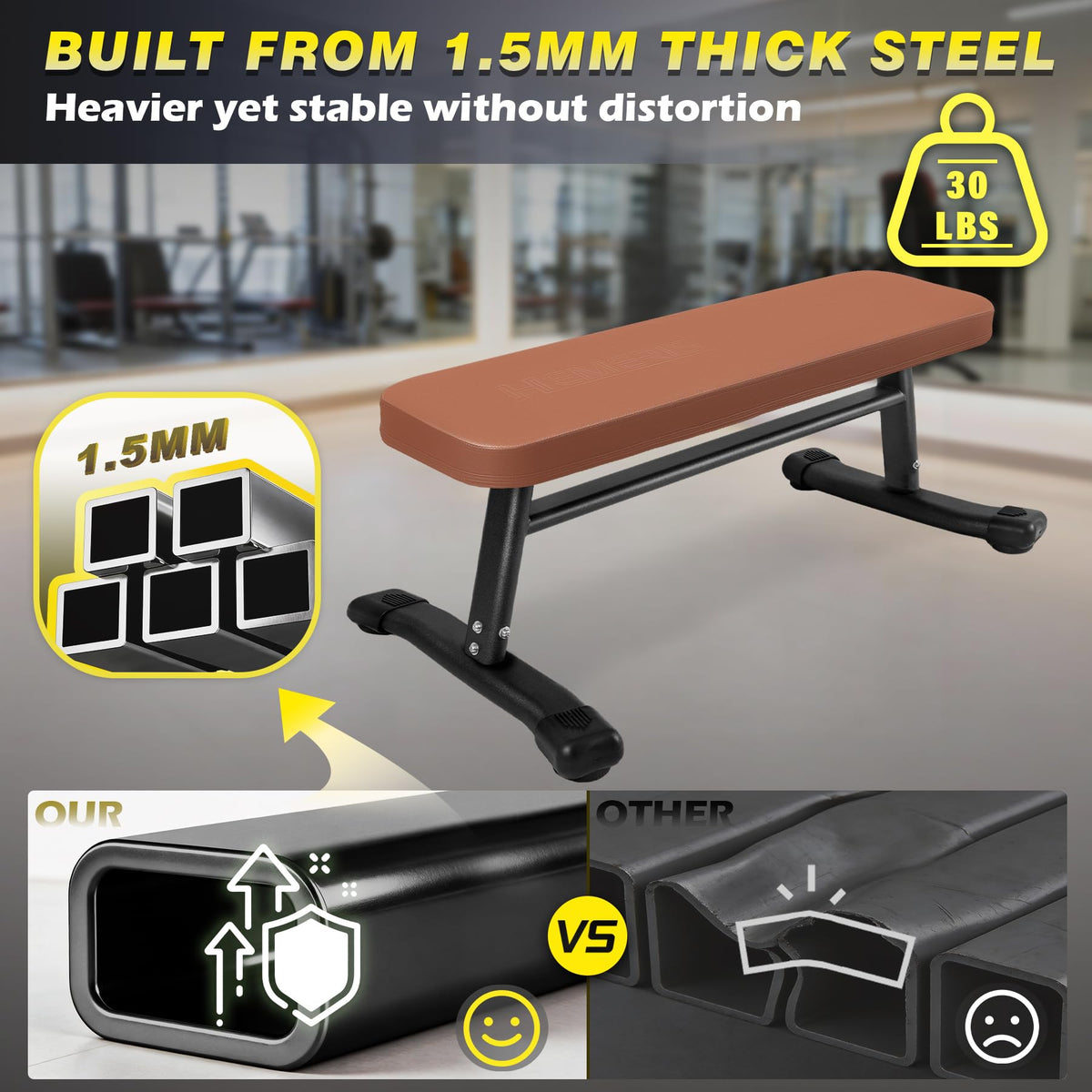 Flat Weight Bench, 2.4 Inch Thick Pad Workout Bench 660 LBS Bench Press Exercise Equipment for Home Gym Strength Weight Training