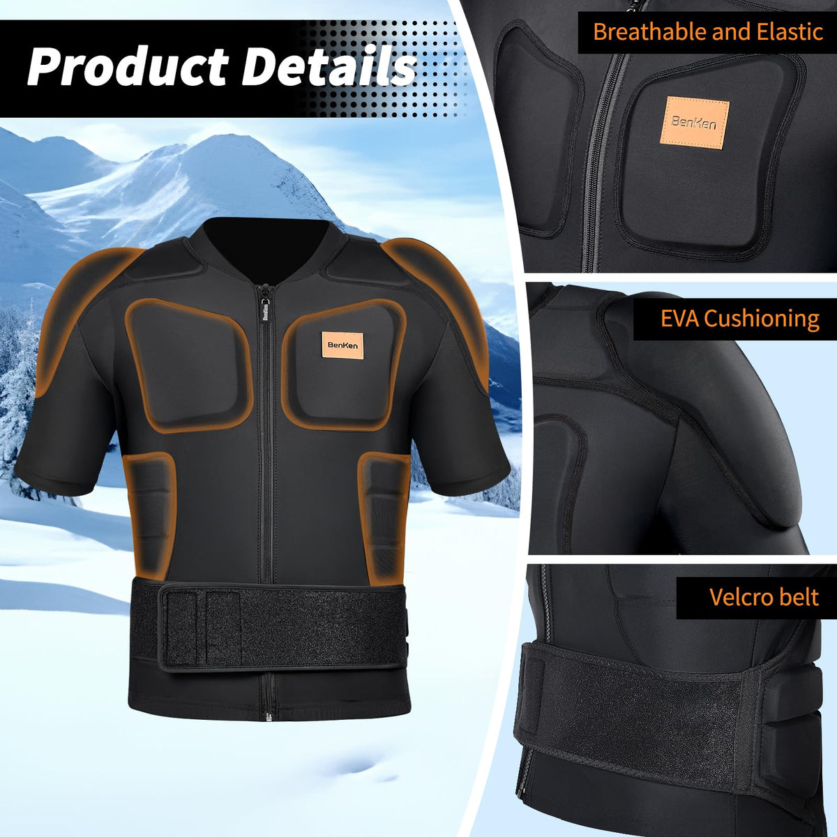 BenKen Men's Women's Professional Anti-Collision Sports Shirts, Protection of the Back, Motorcycle Protective Jacket for Skateboarding Skating Snowboarding Cycling