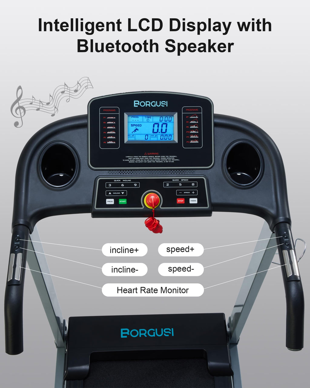 BORGUSI Treadmill with Auto Incline Folding Electric Treadmill for Home