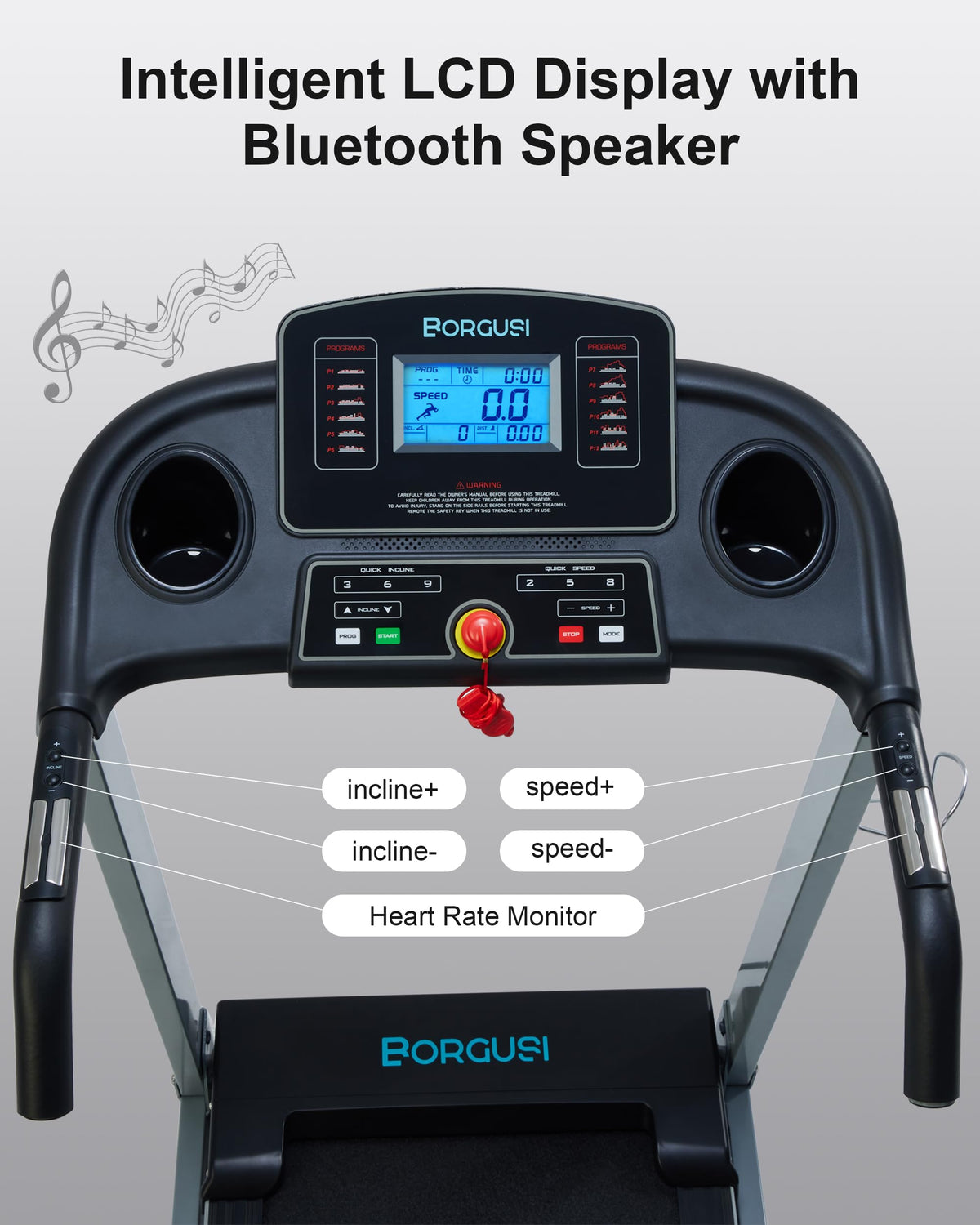 BORGUSI Treadmill with Auto Incline Folding Electric Treadmill for Home