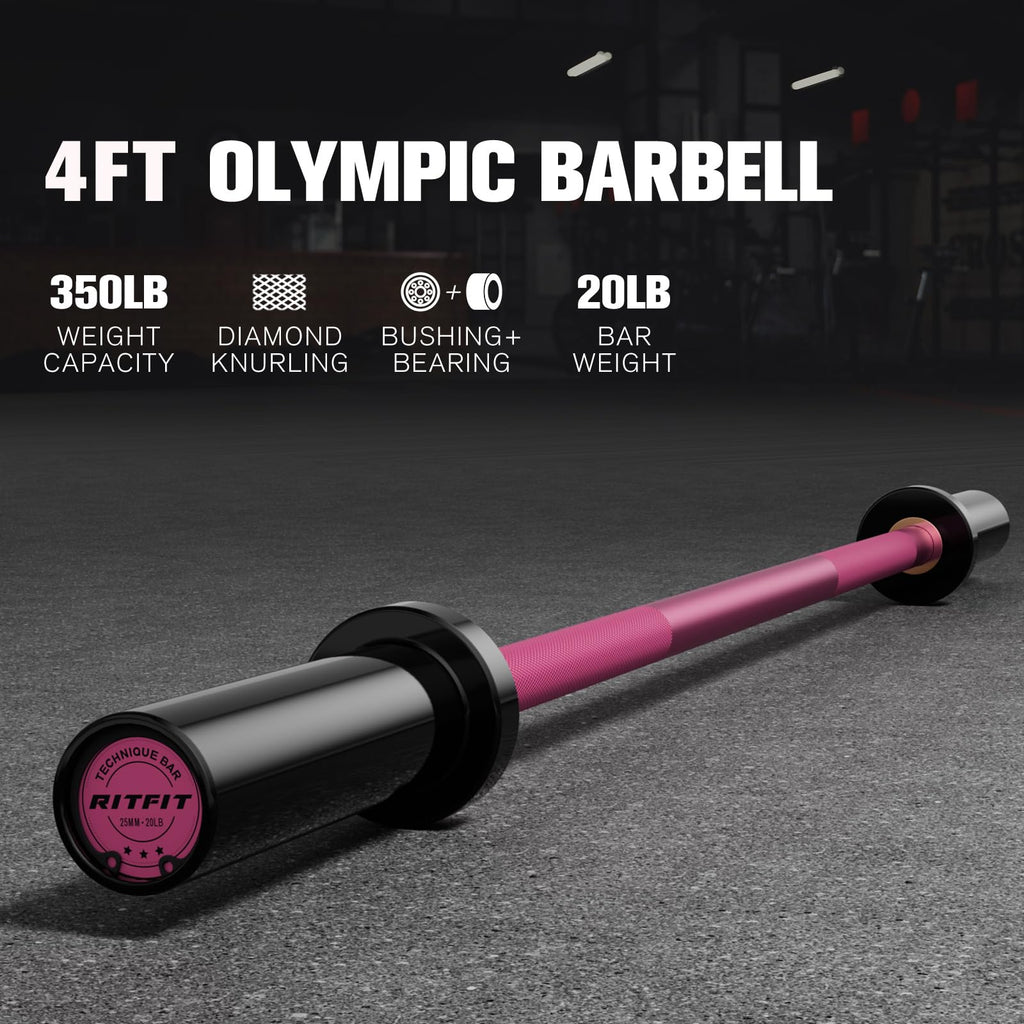 RITFIT Olympic Barbell 4ft/6ft - 2 Inch Weight Bar for Strength Training, Weightlifting, Squat, Deadlift, Bench Press, Curl, Overhead Press - 350lbs/500lbs Capacity