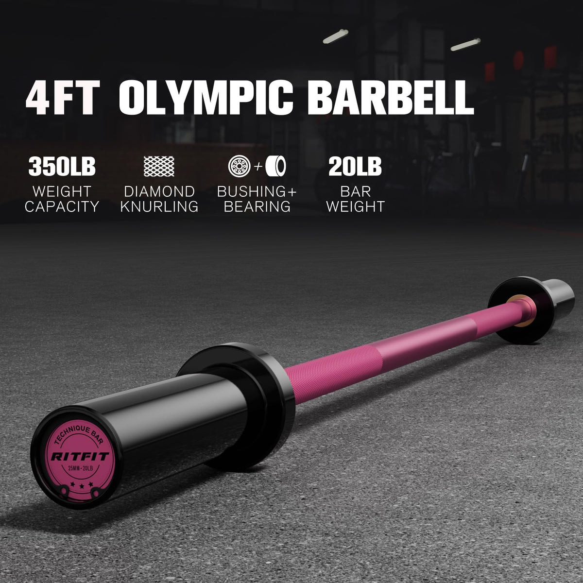 RITFIT Olympic Barbell 4ft/6ft - 2 Inch Weight Bar for Strength Training, Weightlifting, Squat, Deadlift, Bench Press, Curl, Overhead Press - 350lbs/500lbs Capacity