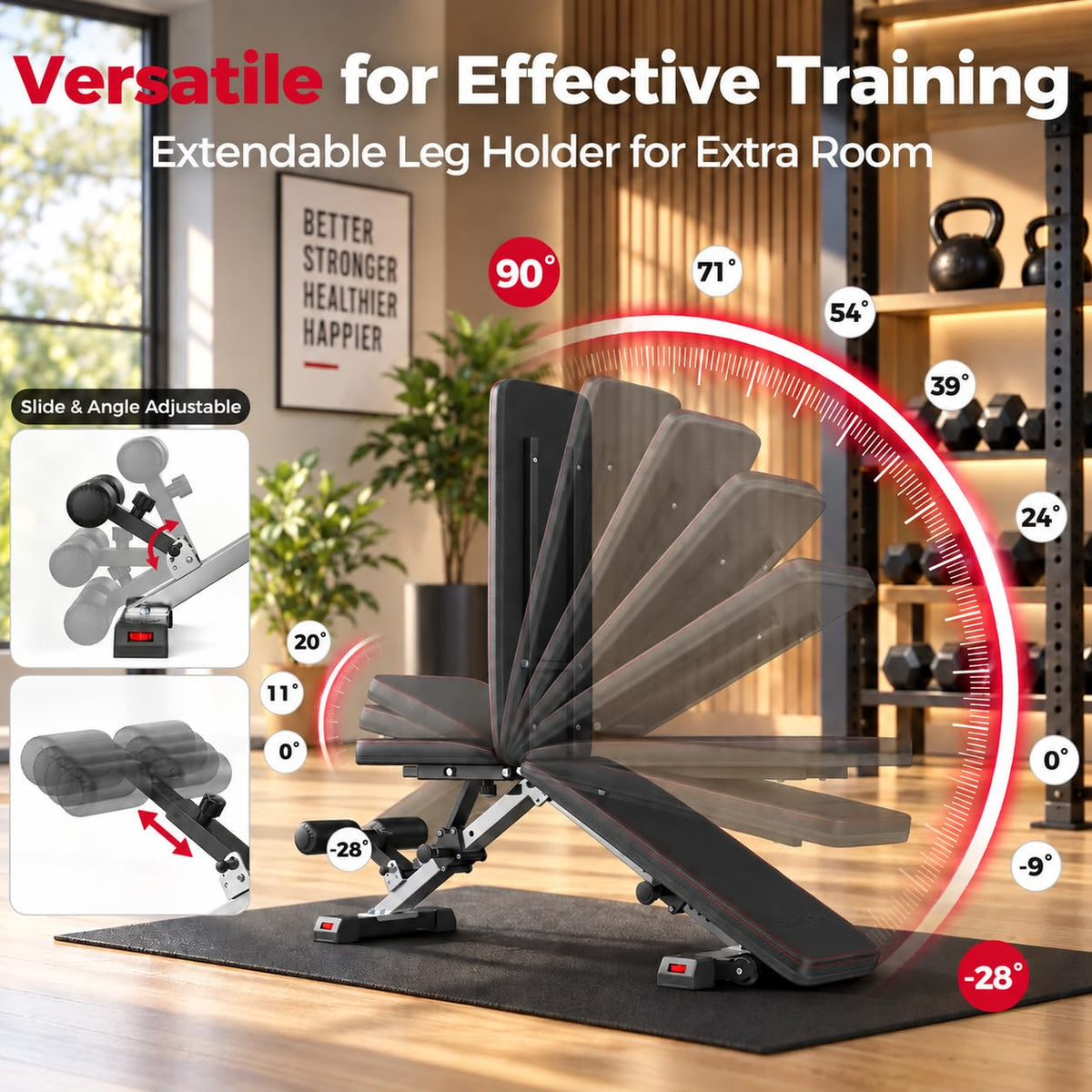 FLYBIRD WB5 Weight Bench, ASTM-Certified 800LBS Adjustable Weight Bench Workout Bench Foldable for Home Gym, 90Â° to -30Â° FID and 30in Extended Backrest for Bench Press Strength Training Exercise