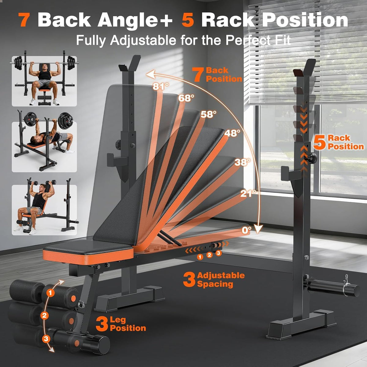 Fostoy Adjustable Weight Bench with Barbell Rack & Incline Design