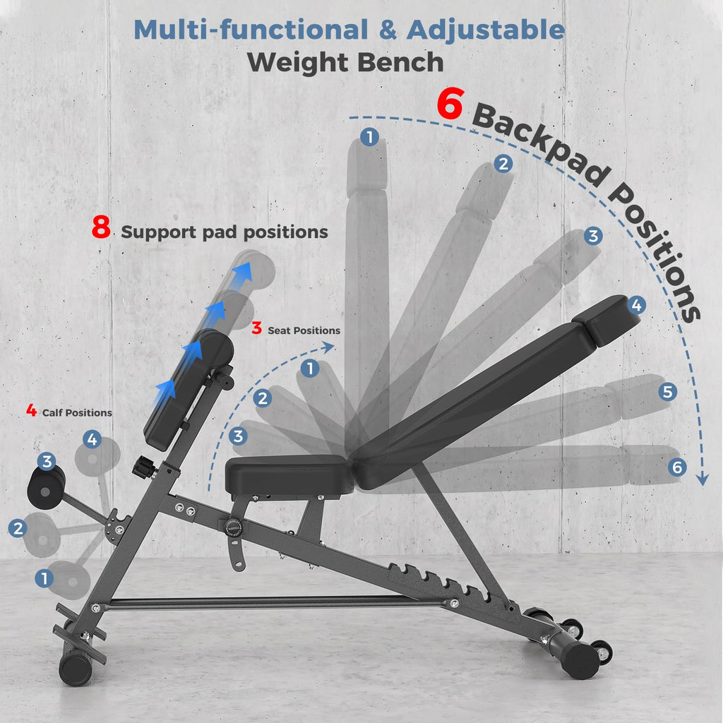 DUMOS Adjustable Weight Bench, 660 LBS Workout Bench Press with 2 Wheels