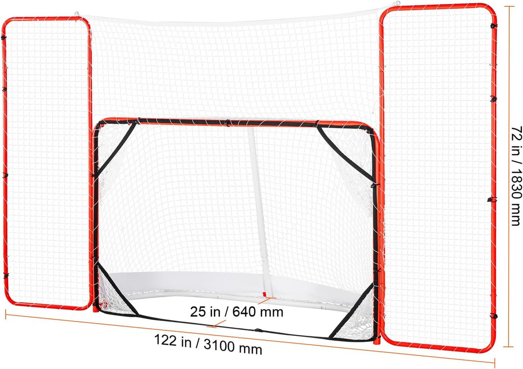 Happybuy Hockey Goal with Backstop & Targets, 72" Street Hockey Net, Portable Indoor/Outdoor Training Set, Easy Assembly, White/Red