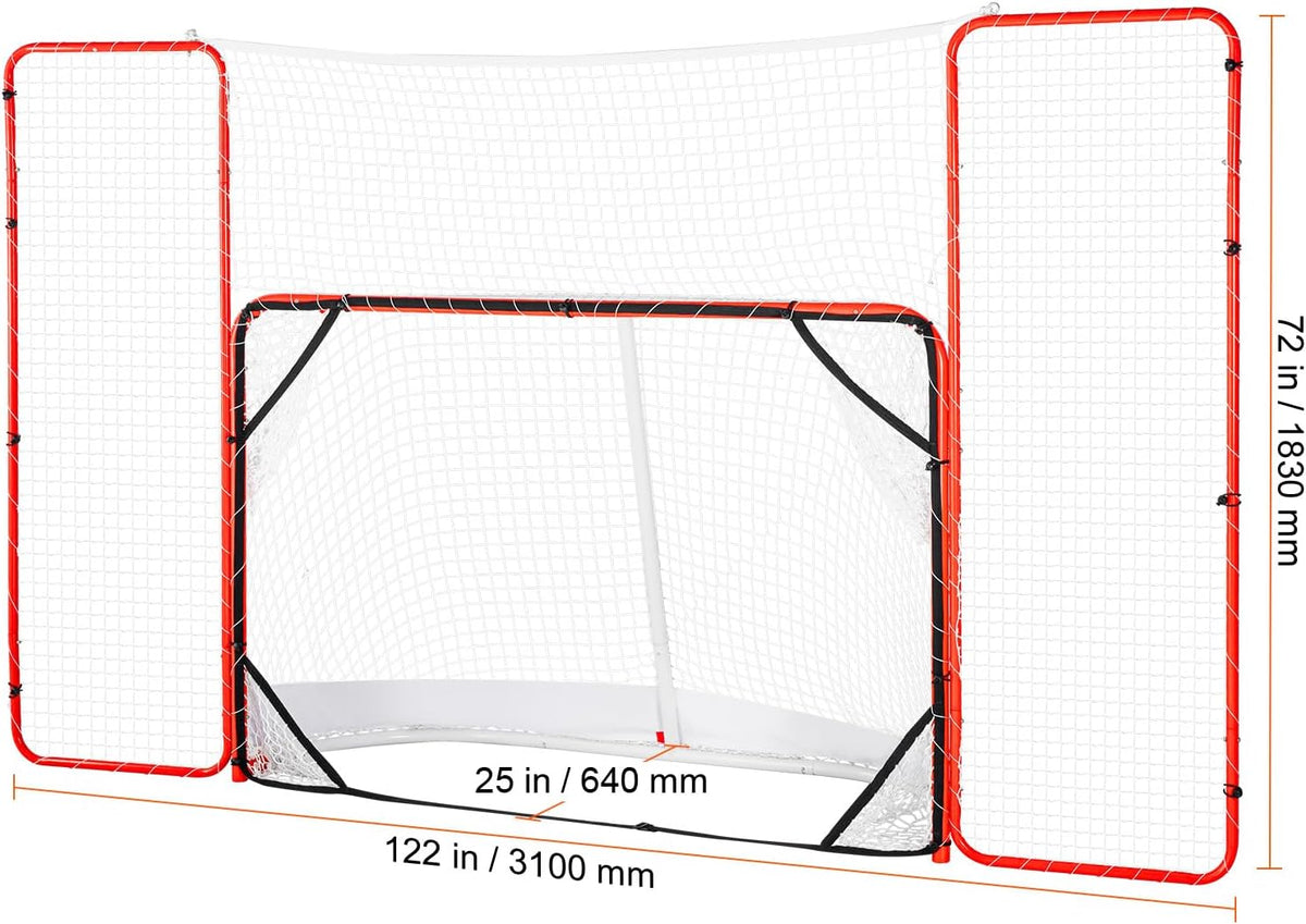 Happybuy Hockey Goal with Backstop & Targets, 72" Street Hockey Net, Portable Indoor/Outdoor Training Set, Easy Assembly, White/Red