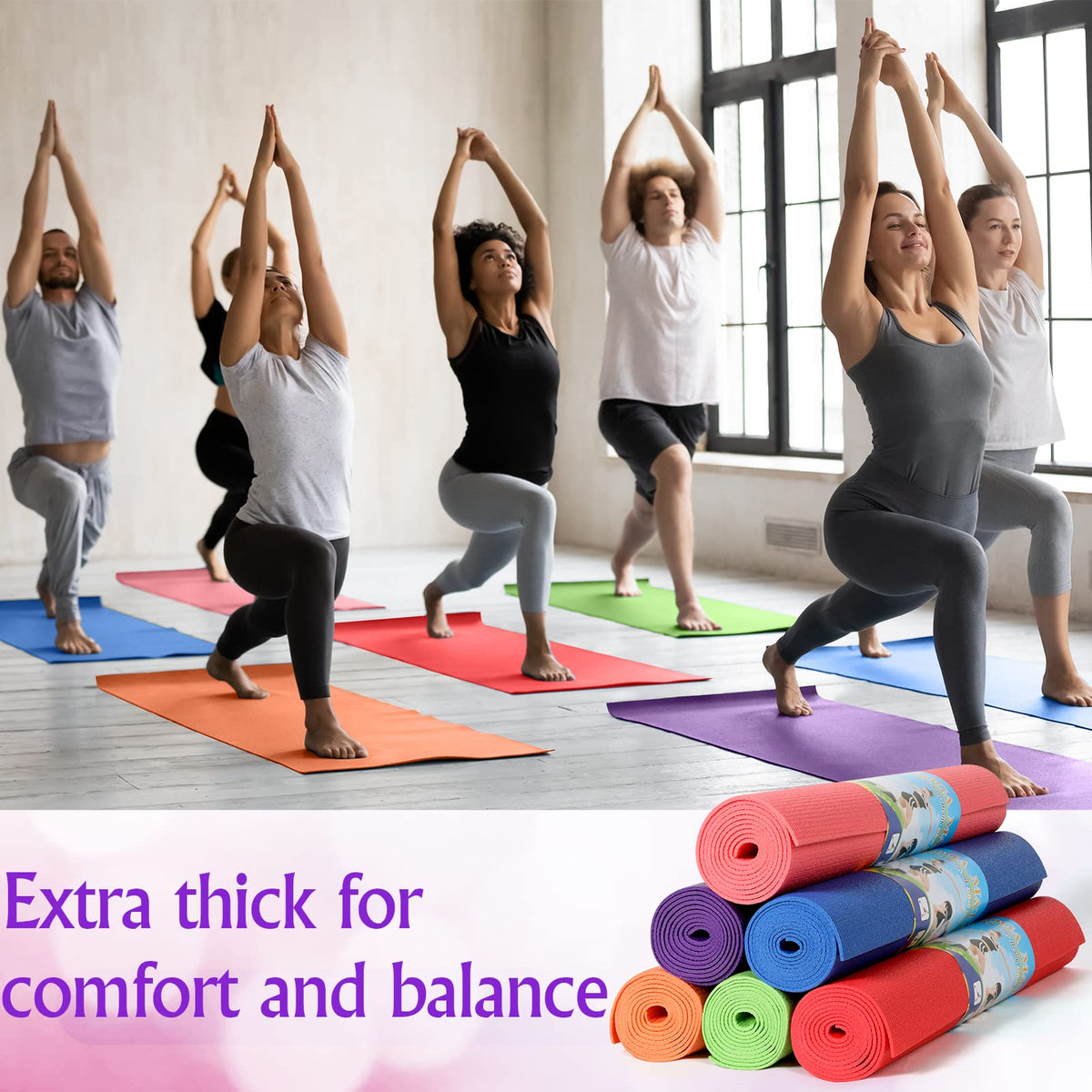 Amylove 12 Pieces Yoga Mats Bulk 68x24x0.12 Inch Exercise Non Slip Fitness Workout Mats for Women Men Home Workout Gym Yoga