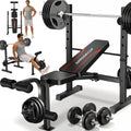 OPPSDECOR Foldable Weight Bench Set with Leg Extension and Curl, Squat Rack