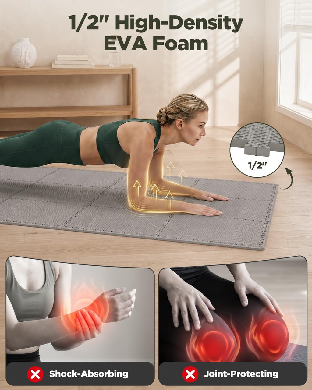 1/2" Thick 24 Pcs 96 Sq Ft EVA Foam Puzzle Exercise Mats, High-Density Interlocking Foam Floor Tiles for Home Gym, Gym Mat for Workout Equipment & Direct Exercise, Floor Padding for Kids
