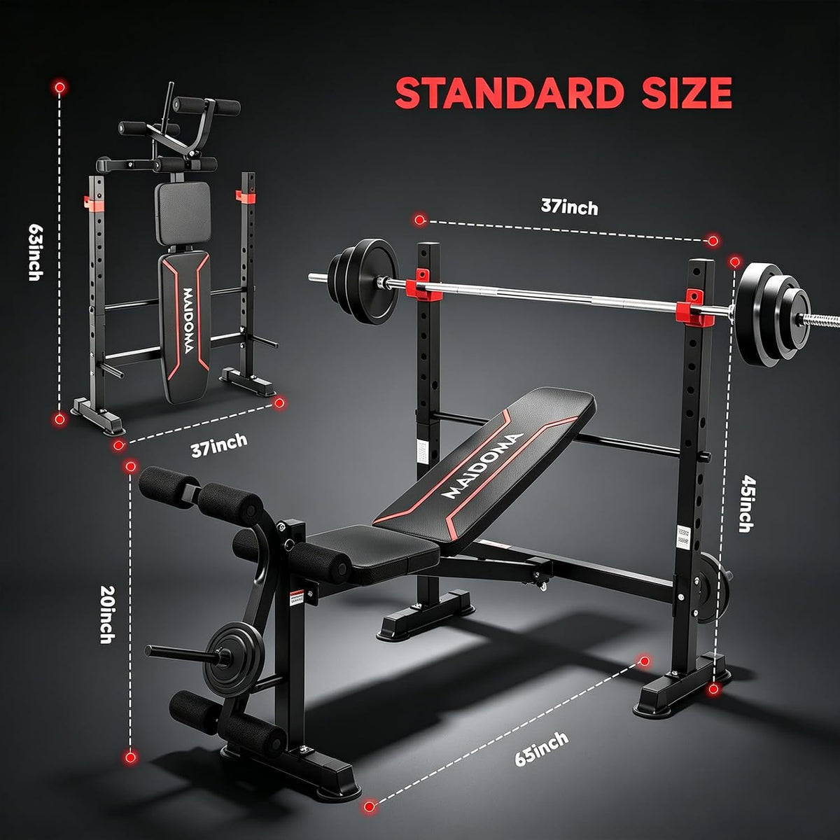 MAIDOMA 1500LBS Foldable 8 IN 1 Weight Bench with Upgraded Leg Extension