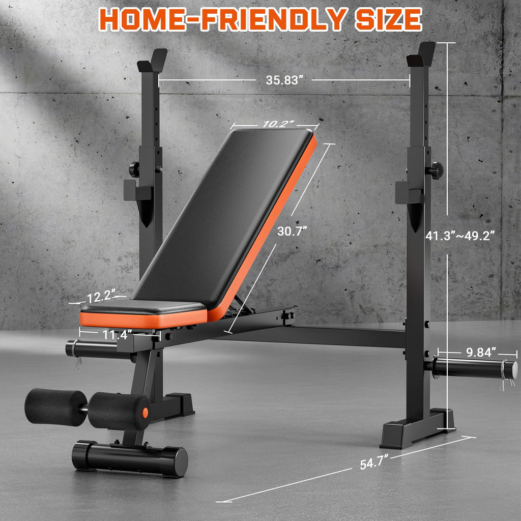 Fostoy Adjustable Weight Bench with Barbell Rack & Incline Design