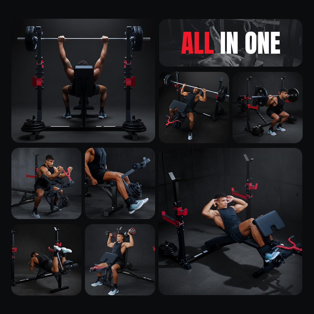 YOLEO 6-in-1 Weight Bench Set, 880LBS Adjustable Bench with Rack & Curl Pad