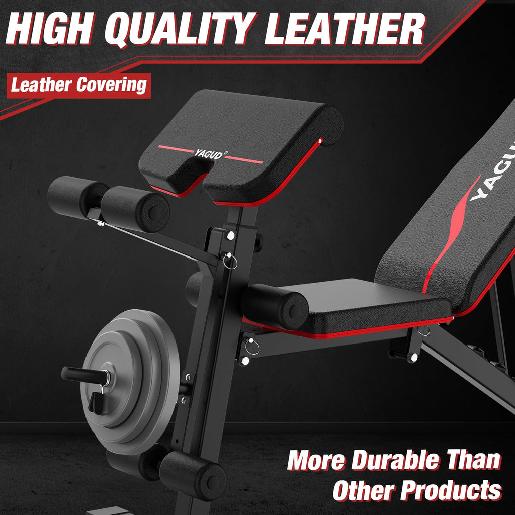 Weight Bench Set, 880LBS Adjustable Bench Press Set with Leg Extension and Barbell Rack, Safety Bar Catches, Fasting Foldable Workout Benches for Home and Gym