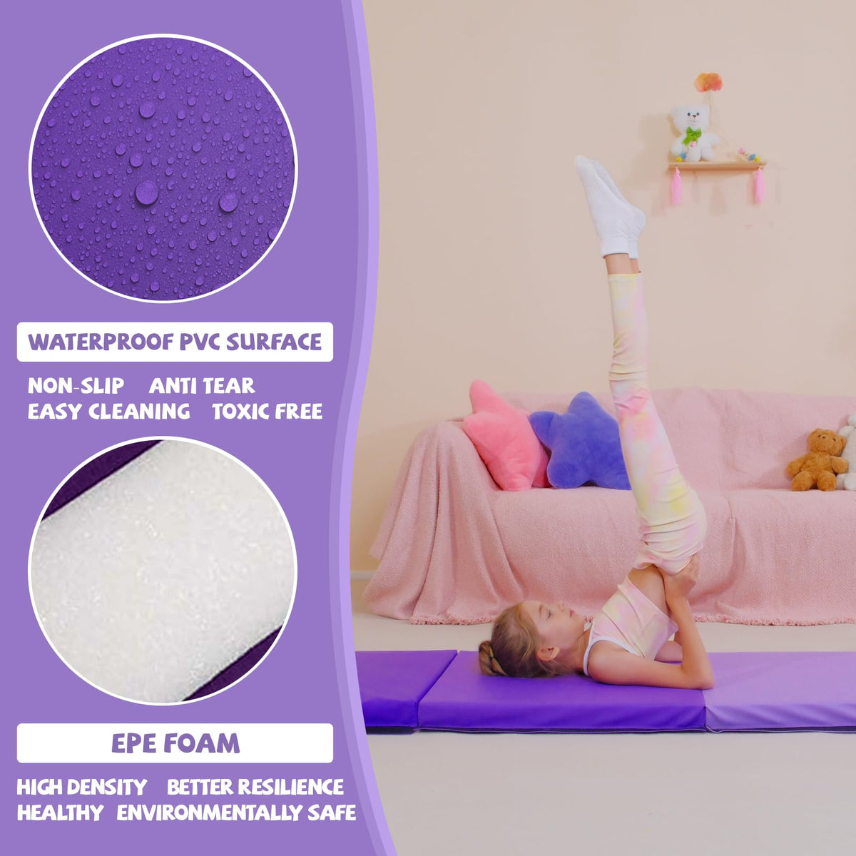 Kangaroo Hoppers Gymnastics Tumbling Mats Foldable Gym Tumble Mat for Kids