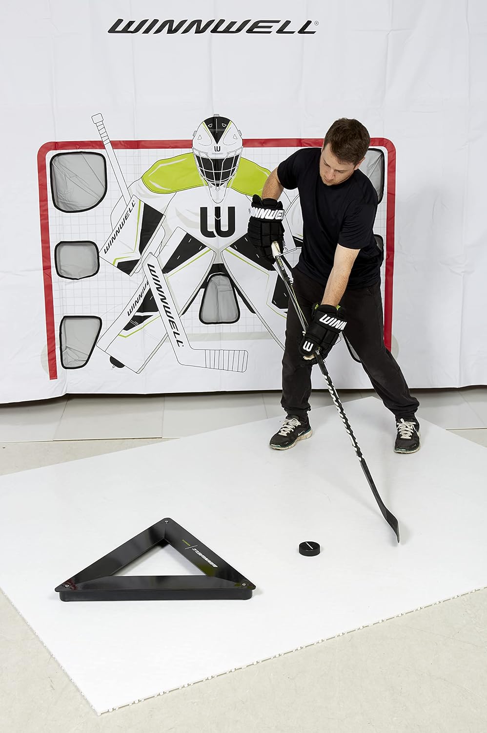 Winnwell Triangle Hockey Passing Aid - Passing & Stick Handling Trainer for On or Off Ice, Help Improve Puck Control & Shooting with Rubber Rebounder Passing Aide | Equipment Made for Kids & Adult