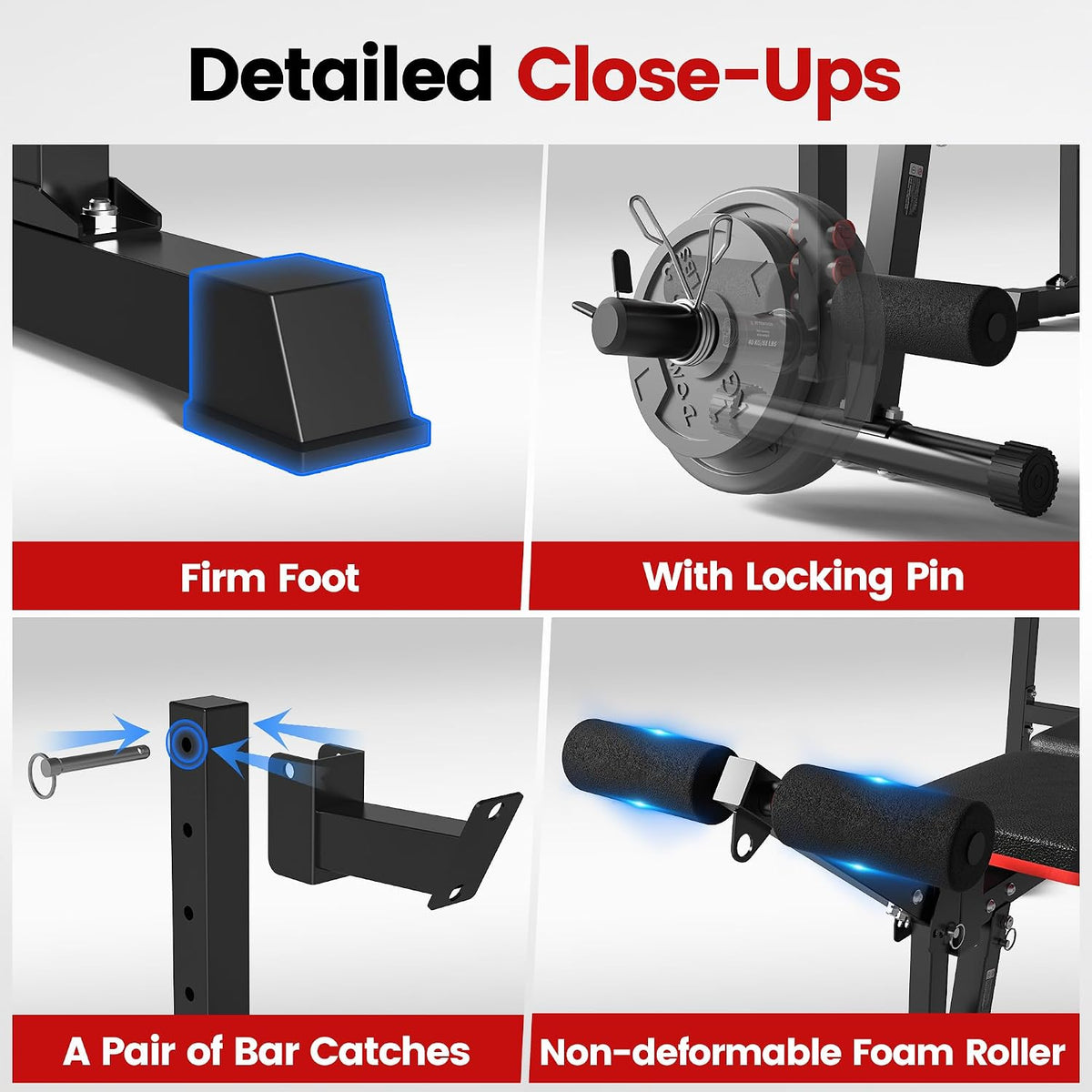 Weight Bench Set, 880LBS Adjustable Bench Press Set with Leg Extension and Barbell Rack, Safety Bar Catches, Fasting Foldable Workout Benches for Home and Gym