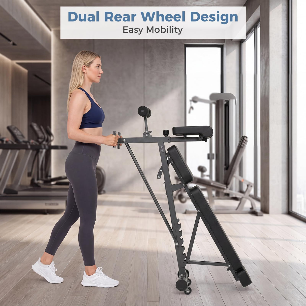 DUMOS Adjustable Weight Bench, 660 LBS Workout Bench Press with 2 Wheels