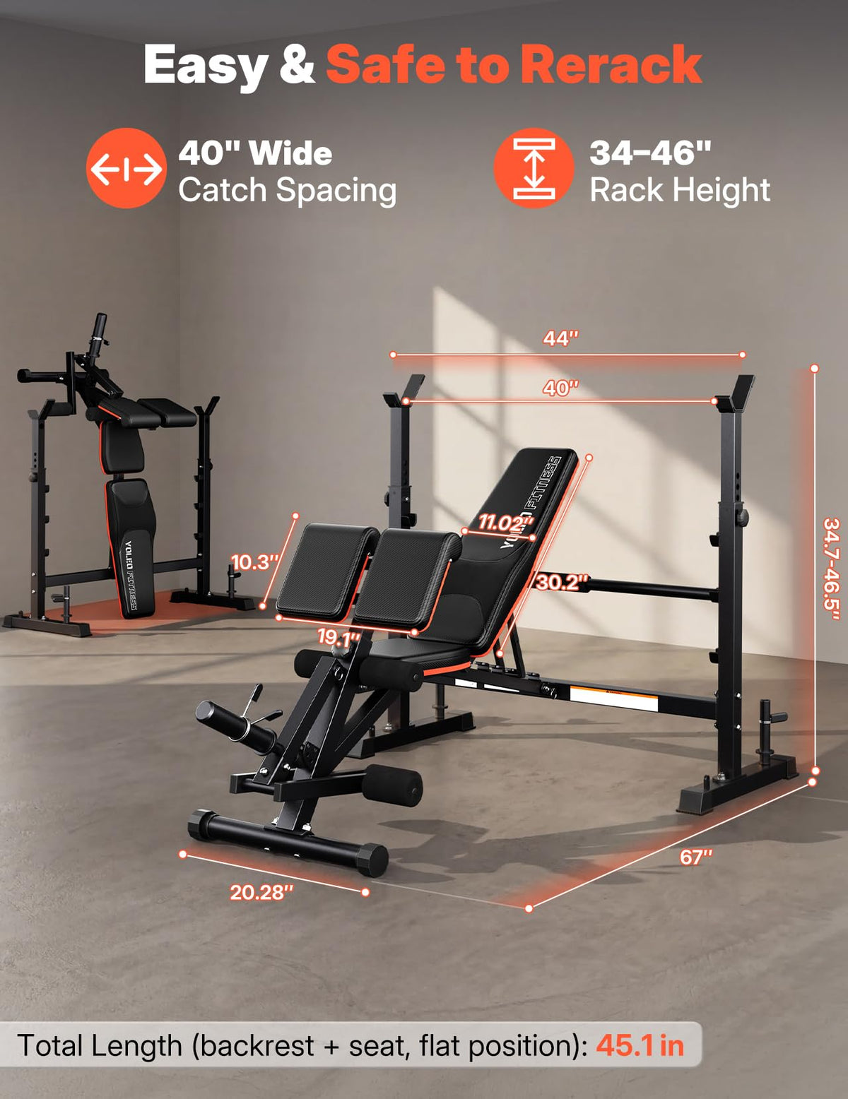 YOLEO 6-in-1 Weight Bench Set, 880LBS Adjustable Bench with Rack & Curl Pad