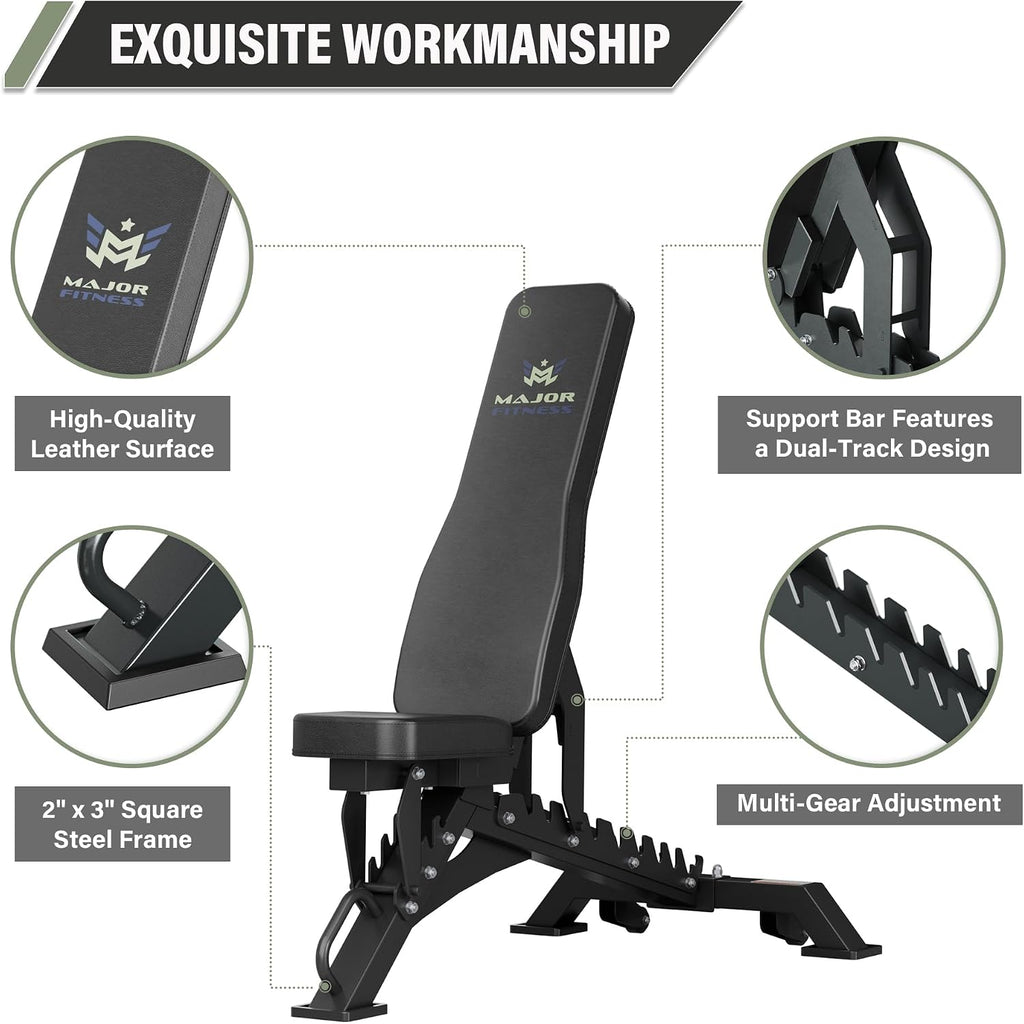 MAJOR FITNESS Weight Bench - 1300LBS Weight Capacity and 36 Adjustable Positions Strength Training Bench for Garage and Home Gym Workouts