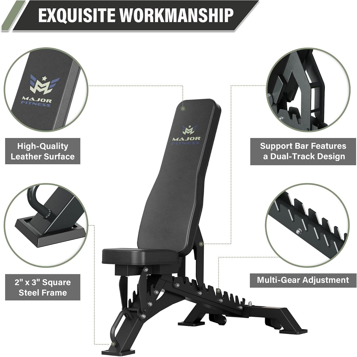 MAJOR FITNESS Weight Bench - 1300LBS Weight Capacity and 36 Adjustable Positions Strength Training Bench for Garage and Home Gym Workouts