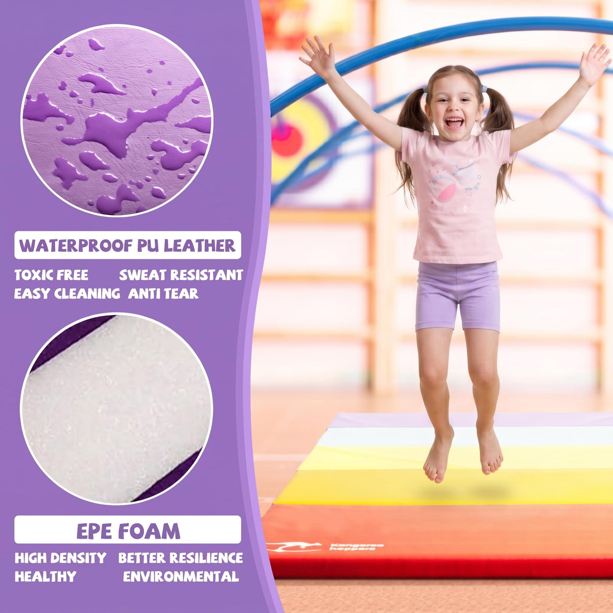 Kangaroo Hoppers Gymnastics Tumbling Mats Foldable Gym Tumble Mat for Kids