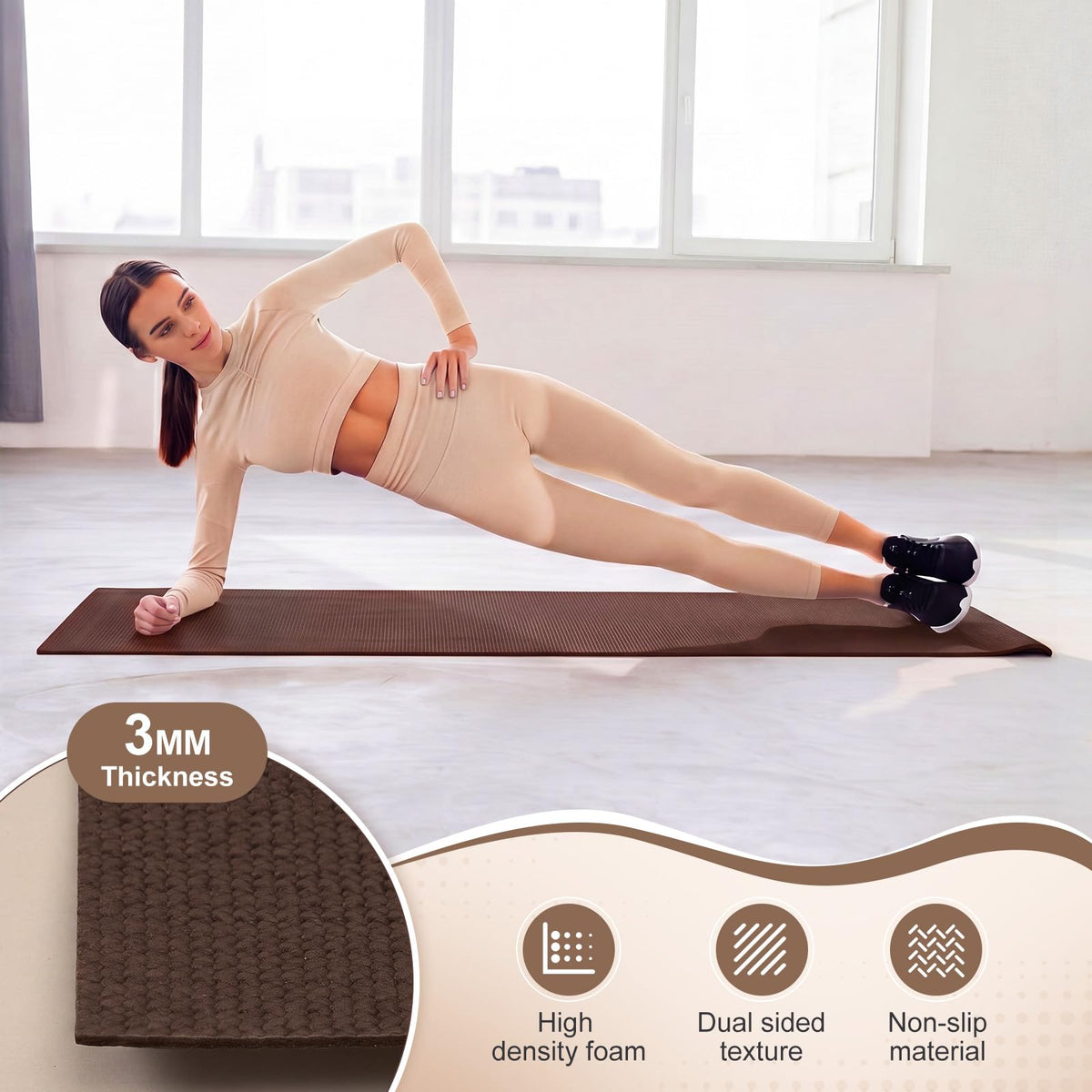 Funtery 3 mm Thin Yoga Mats Bulk, 68 x 24 in