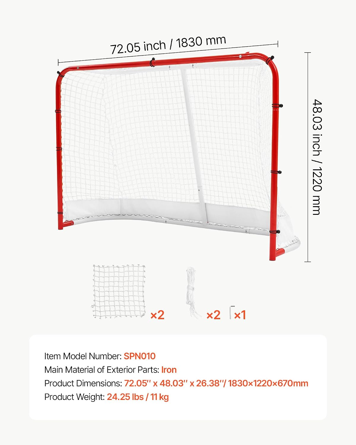 VEVOR Street Hockey Goal, Heavy-Duty Steel Street + Roller Hockey Nets, Durable Hockey Net for Indoor Outdoor Use, Lightweight Portable Training, Easy Assembly for Backyard Park Garage