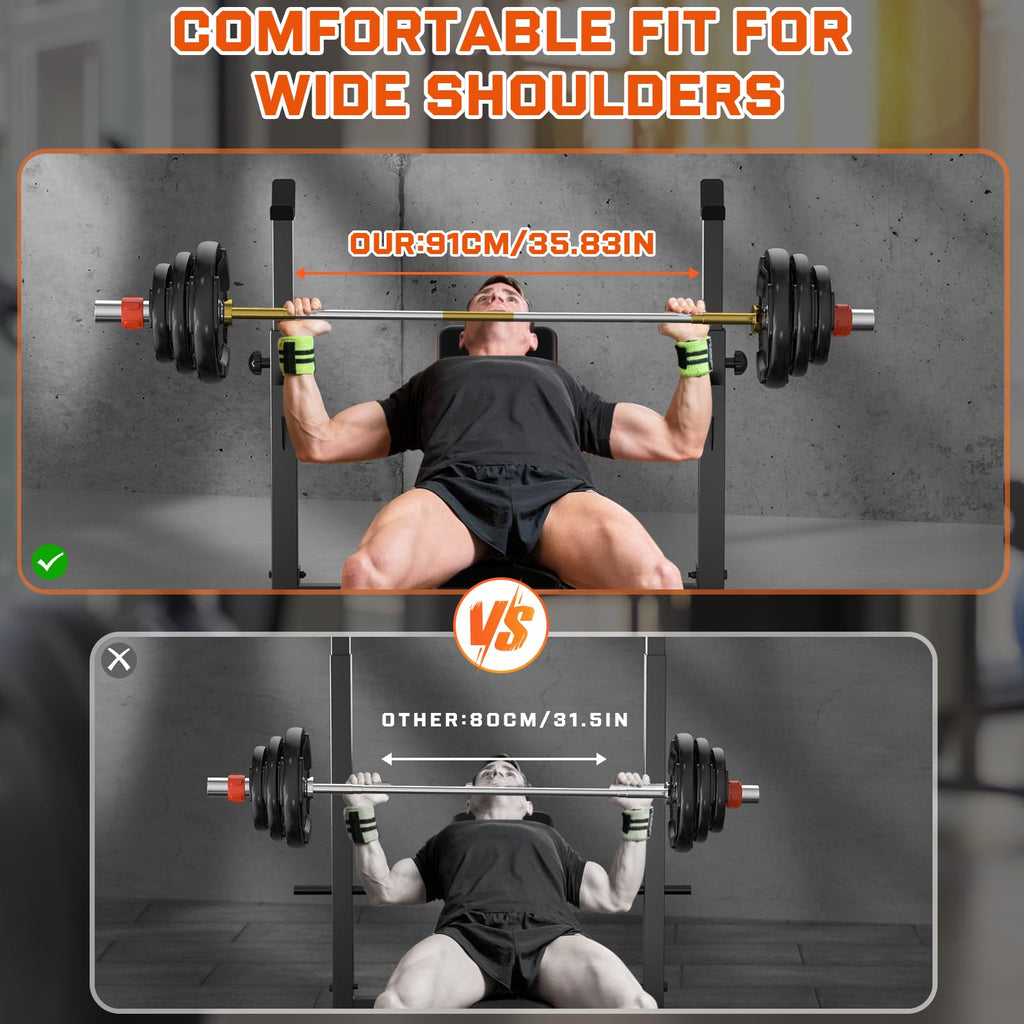 Fostoy Adjustable Weight Bench with Barbell Rack & Incline Design